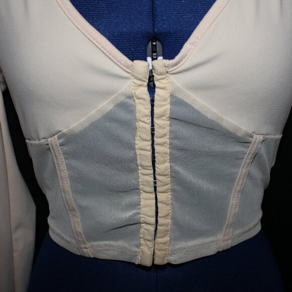 SHEIN ICON Women's Beige Mesh Panel Bust Detail Long Sleeve Top Size M - Picture 3 of 8